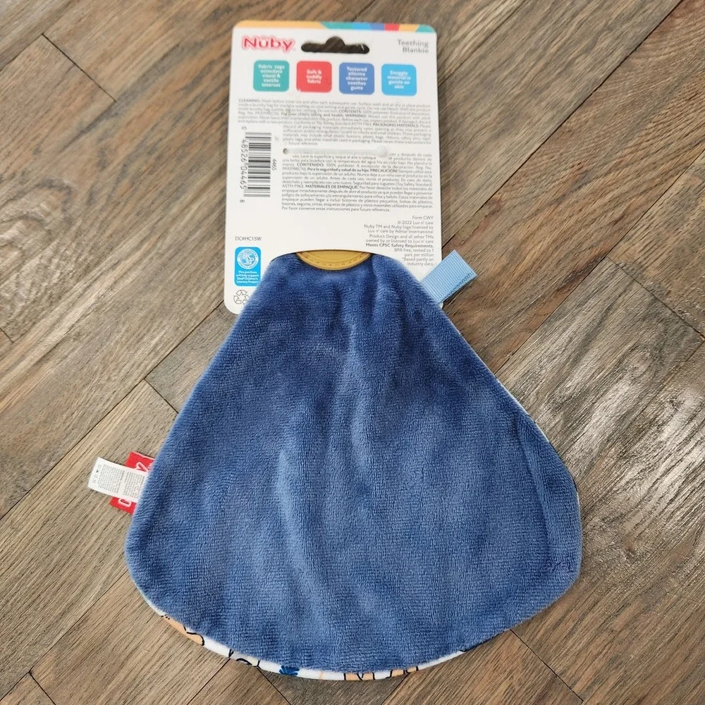 Nuby Teething Blankie Silicone Teddy Bear Woodland Lovey Security Blue Blanket‎